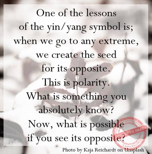 One or the lessons of the yin/yang symbol is; when we go too far to an extreme, we create the seed for its opposite.