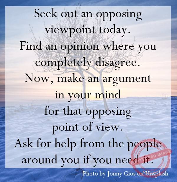 Find an opinion where you completely disagree. Now, make an argument in your mind for that opposing point of view.