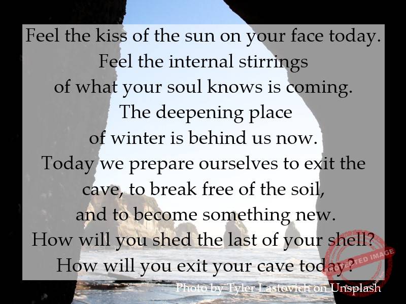 Feel the kiss of the sun on your face today. Feel the internal stirrings of what your soul knows is coming. The deepening place of winter is behind us now.